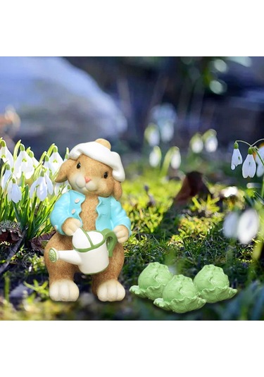 Homyl Tavşan Bahçe Heykeli Heykelcik Yard Dekor 3-lahana-ile