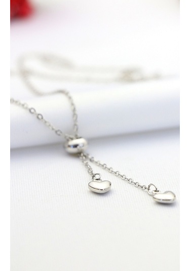 Çift Kalpler Sarkıt Minimal Gümüş Kolye