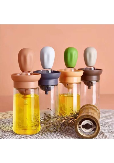 Symbee Mavi Gıda Seviyesi Silikon Fırçalı Barbekü Soya Botu, Mutfak İçin Basma Tipi Ölçülü Yağ Dispenseri, Dayanıklı Cam Materyal Çok Renkli