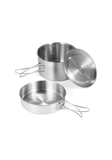 Createtech Kamp Tava Tencere Taşıma Seti Paslanmaz Katlanır Gümüş File Çelik Çanta 2'li Gümüş