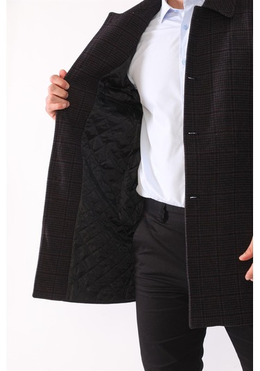 Plt8364 Dewberry Erkek Palto-Ekose-Bordo-Ekose-Bordo