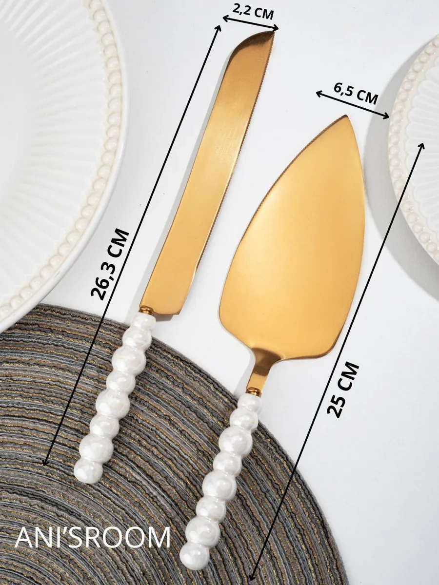 Anı'sroom Pasta Soyma/servis İçin Bıçak Ve Spatula Seti 296459376 Altın Rengi