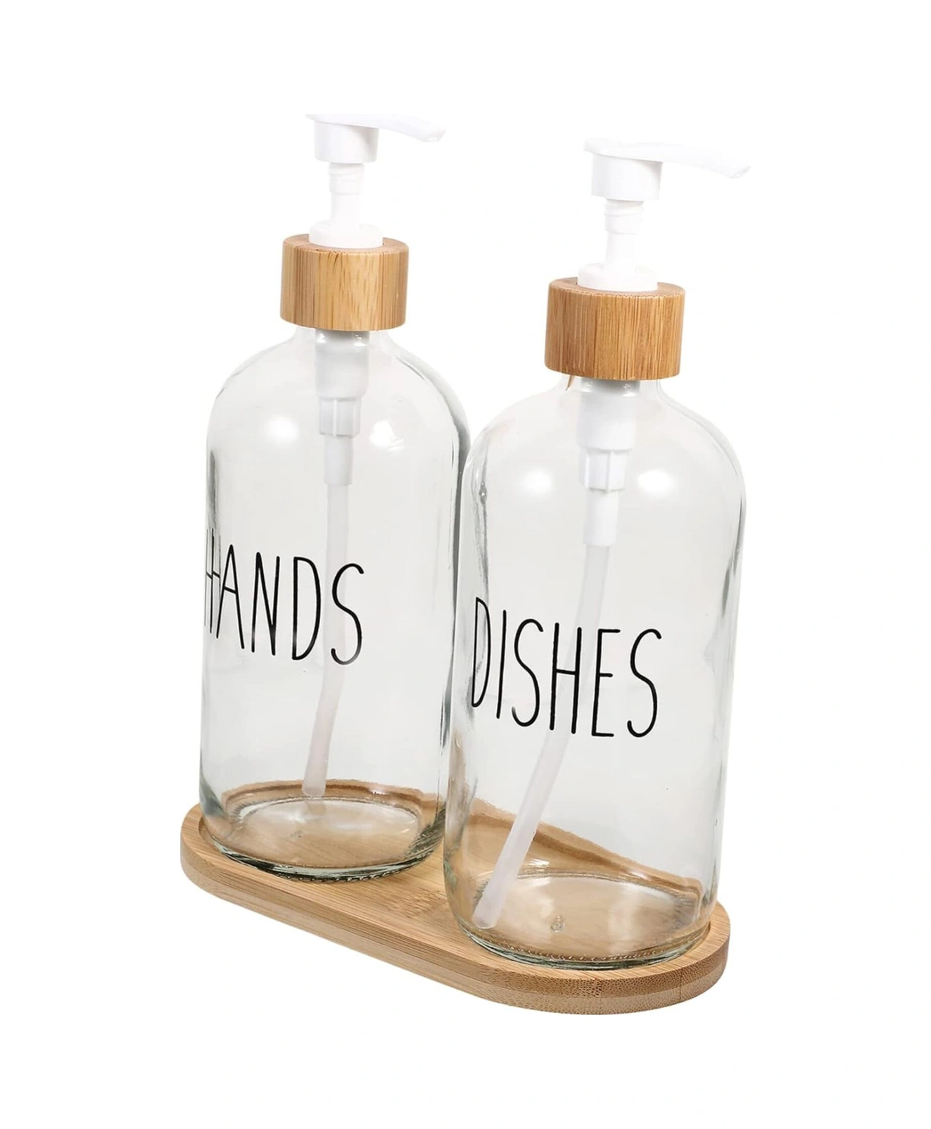 2 Li Mutfak Sıvı Sabunluk Seti Hands&dishes Bambu Tepsili Şeffaf