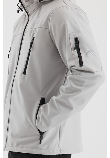 Çıkartılabilen Fermuarlı Kapüşon Cepli İçi Polarlı Su Geçirmez Softshell Erkek Mont Taş Taş