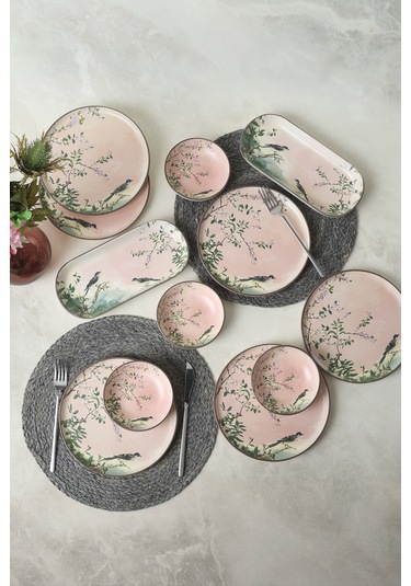 Keramika Pink Woods Kahvaltı Takımı 12 Parça 6 Kişilik 22639-41 Çok Renkli