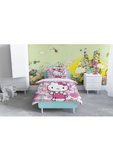 Hello Kitty Nevresim-2 Kanat Fon-120 160 Halı- Avize- Sepet