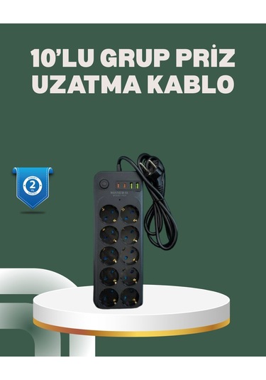 Universal Termal Koruma Sistemli Usb Type-c 10 Lu Grup Priz 2m 2500w Güç Kapasiteli