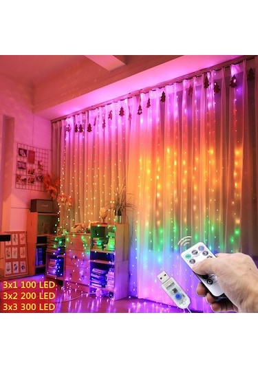 Jms Çok Renkli Perde Işık Uzaktan Kumanda İle 8 Mod Usb Powered 3x1m/3x2m/3x3m 3m 1m Çok Renkli