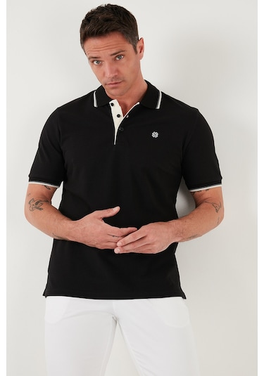 Buratti Pamuklu Slim Fit Şerit Detaylı Düğmeli Polo Yaka 5'Li Paket Erkek T Shirt 5902118S5 Siyah-Beyaz-Haki-Vişnebeyaz-Antrasitvizon