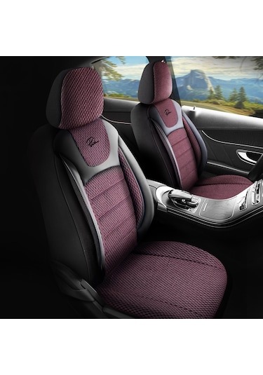 Panda Prestij Serisi Dokuma Kumaş Oto Koltuk Kılıfı  Bordo - Siyah