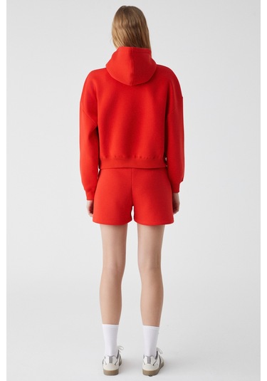 Ethıquet Tacna Kadın Kapüşonlu Uzun Kollu Oversize Kırmızı Sweatshirt