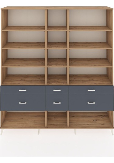 Hyperion Dolap 12 Raflı 6 Çekmeceli 220x44x243 Çam-çam/antrasit Atlas Çam/antrasıt