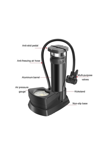 Araba / Motosiklet / Bisiklet Ayak Şişirme Kompresör & Hava Pompası İşaretçi Tipi Lastik Basıncı Algılama Ayak Şişirme Cihazı Siyah