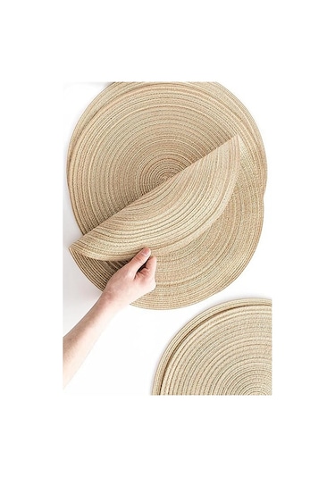 8'li Paket Yuvarlak Dokuma Amerikan Servisleri Isıya Dayanıklı Amerikan Servisleri Sarımsı Kahverengi