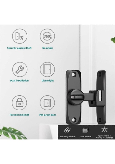 90/180 Derece Açılı Çevirmeli Ve Sürgülü Ahır Kapısı Kilidi. Ağır Hizmet Tipi Çinko Alaşımlı Hırsızlık Önleyici Cıvata. Siyah