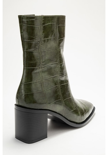 Chara Yeşil Baskı Kadın Kalın Topuklu Bot Yeşil