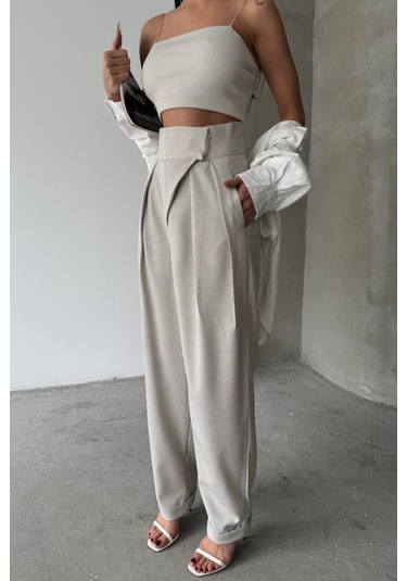 Munn Collection Tasarım Pantolon - Bej Bej