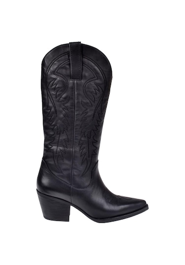 Pullman Hakiki Deri İşlemeli Western Kadın Çizme Plm-011 Siyah-siyah Siyah