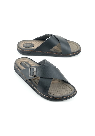 Gezer Erkek Yazlık Suni Deri Tek Toka Ayarlanabilir Rahat Taban Günlük Terlik Siyah
