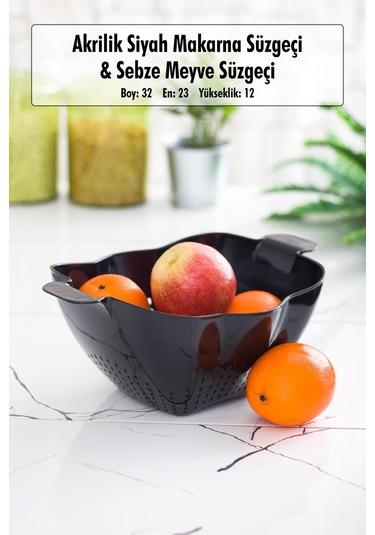 Akrilik Siyah Makarna Süzgeçi & Sebze Meyve Süzgeçi Siyah 32 23 Cm Diğer