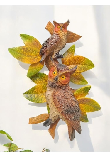 Dekoratif Canlı Renk İkili Baykuş Duvar Süsü Zarif Ev Ve Bahçe Dekorasyonu İçin Şık Aksesuar