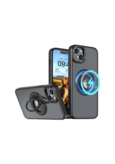 Zhltools Apple Uyumlu iPhone 14 Plus İçin Magsafe Yüzük Standlı Manyetik Silikon Kılıf