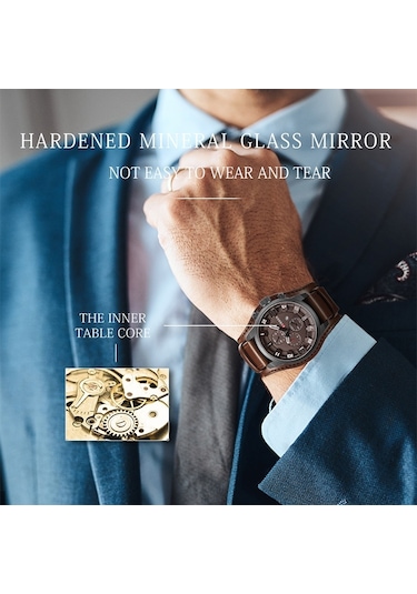 Curren M8225 Askeri Deri Quartz Erkek Kol Saati Siyah Sarı