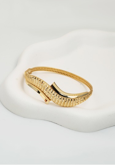 Bilezikci Kıvrımlı Altın Kelepçe Bilezik 14 Ayar