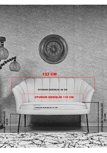 İkili İstiridye Siyah Boyalı Telli Ayak Çay Seti Koltuk Tekli Ber Çok Renkli