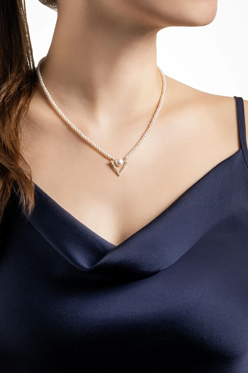 Diamond Collection 14 K Sarı Altın 0.19 Karat Pırlanta Doğal İnci Kolye