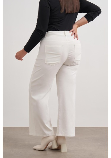 Düz Kesim Dokuma Pantolon-3358 Beyaz