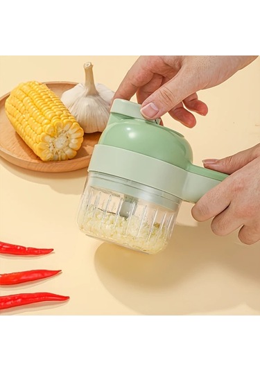 Honeybeeshop Gmbin Elektrikli Yeşil Sarımsak Doğrayıcı Sebze Dilimleyici Usb El Tipi Gıda İşlemcisi Değiştirilebilir Bıçaklar Ev Ve Profesyonel Kullanım Yeşil