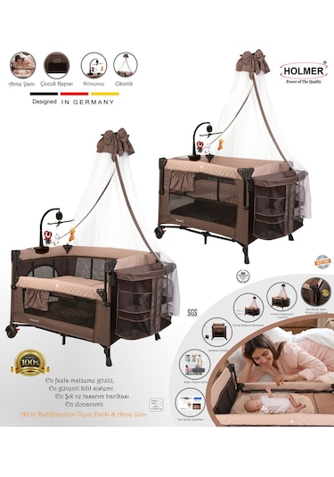 Holmer Yatak Hediyeli Coolstyle Maxi Cibinlikli Dönenceli Anne Yanı Park Yatak 70x110cm + Yatak