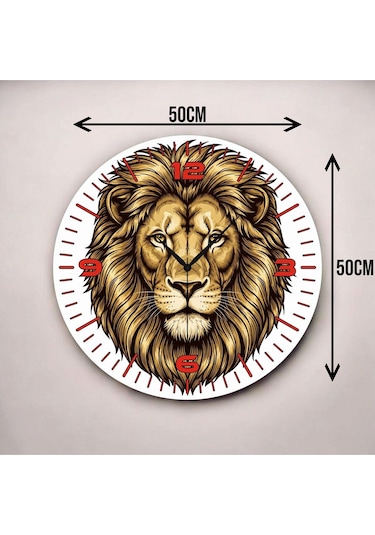 Renkli Baskı Aslan Desenli Sayılı Hediyelik Ahşap Sessiz Duvar Saati 50cm ÇOk Renkli