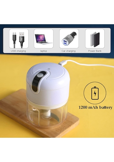 Aubyhe Ev Elektrikli Mini Blender: Sarımsak, Sebze, Et Kesici - Usb Şarjlı 250ml - 45w Motor - Açık Mavi Mavi