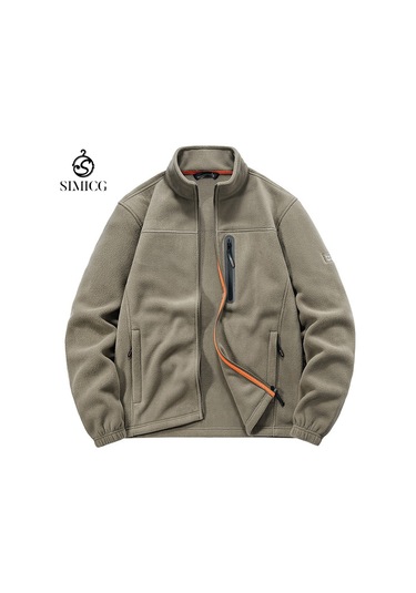 Erkekler İçin Açık Hava Çok Cepli Günlük Dik Yaka Polar Ceket Haki