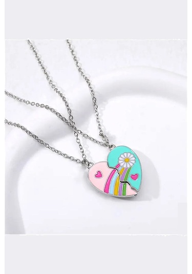 2'li Mıknatıslı Kolye Papatya Ve Kalp Figürlü Kolyesi İki Adet Çi Çok REnkli