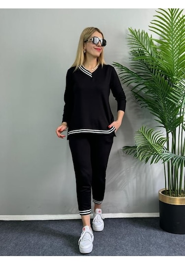 Leyla Sanat Sanata Yeni Bir Bakış Açısı Kadın Yeni Sezon Uzun Kollu Ribana Detay Ikili Takım Siyah