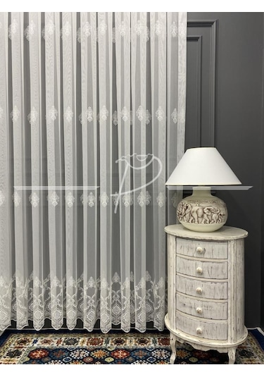 Tül Perde Taç Marka Fesli Desen Etek Bohreli Serpme Desenli Tül-2 Çok Renkli