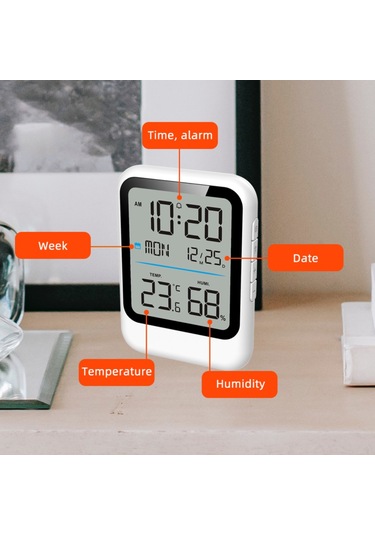 Vkemall Çok İşlevli Dijital Elektronik Çalar Saat, Dijital Ekranlı Sıcaklık Ve Nem Saati, İç Mekan