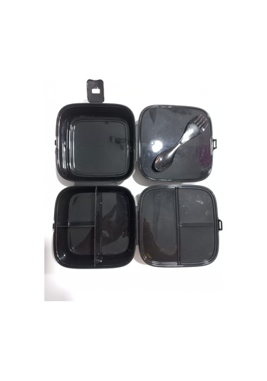 Beslenme Kabı Belenme Kutusu Siyah Renk 4 Bölmeli