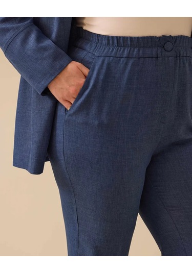 Gala-xi Minimalist Yüksek Bel Regular Fit Keten Kadın Pantolon - Günlük Mavi