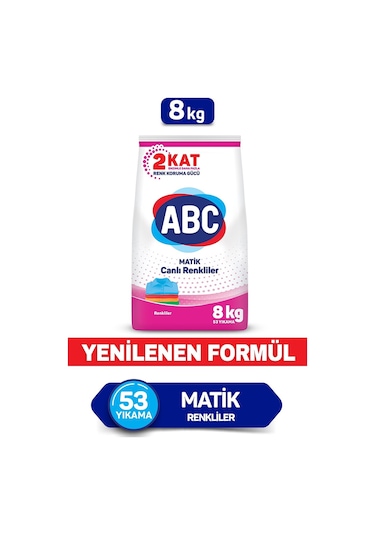 ABC Matik Toz Çamaşır Deterjan Renkliler İçin 53 Yıkama 8 KG