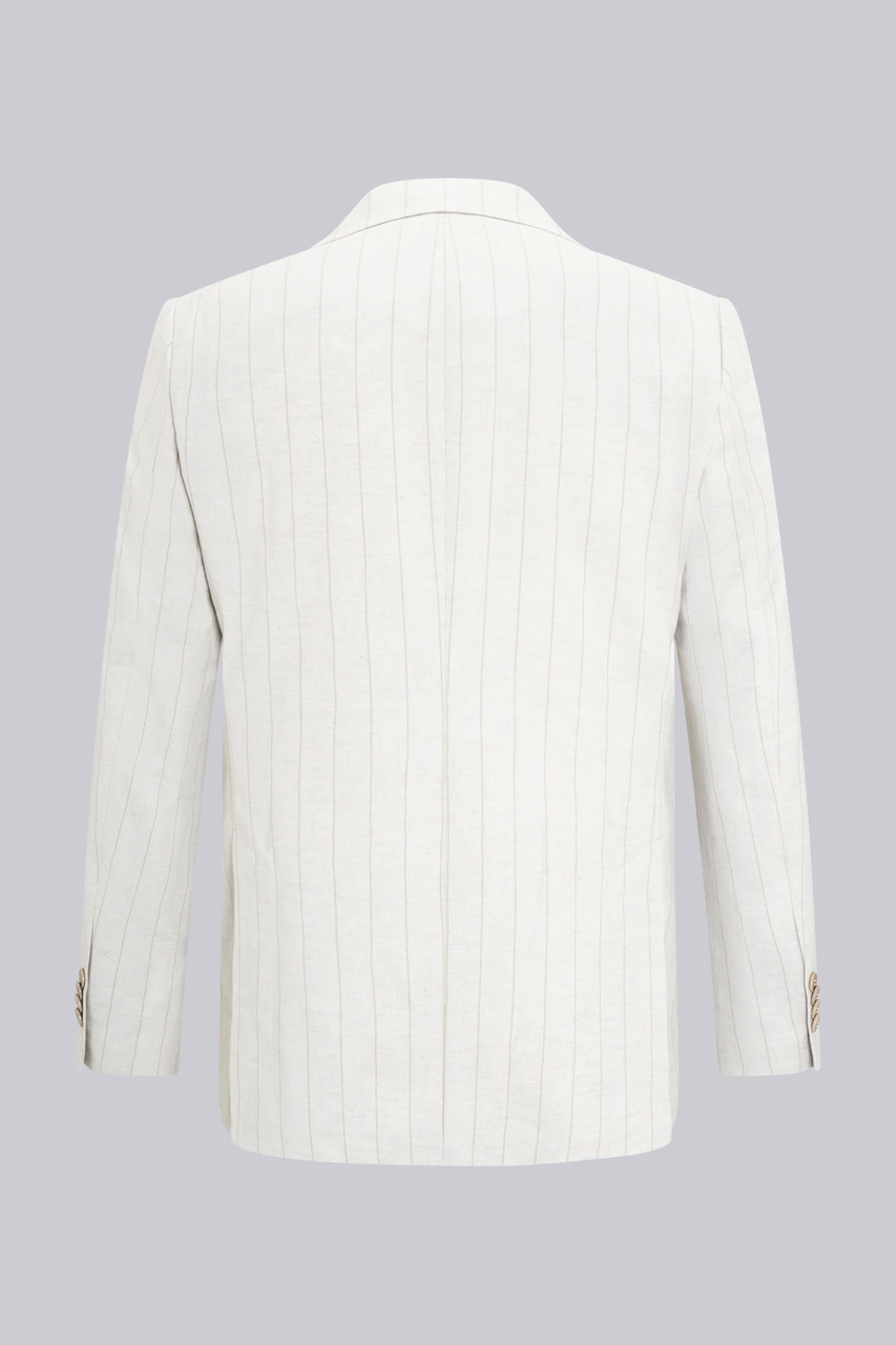 Keten Slim Fit Sivri Yaka Çizgili Keten Casual Takım Elbise Keten Ç.