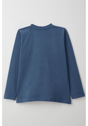 Breeze Erkek Çocuk Uzun Kollu Tişört Cool Yazı Armalı Cepli 4-8 Yaş, İndigo Indigo