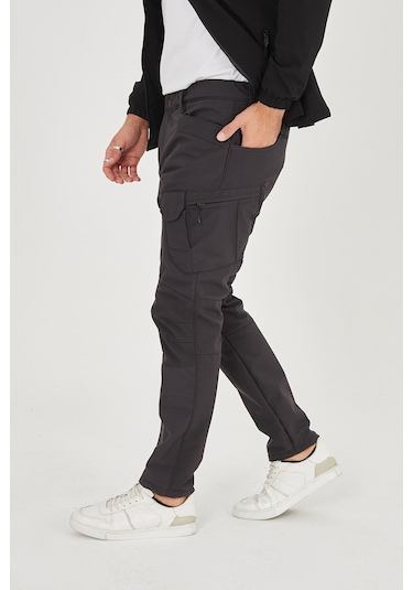 Camp Scoutland Camp591 Outdoor Softshell Su Ve Rüzgara Dayanıklı içi Polarlı Kışlık Erkek Antrasit Taktik Pantolon