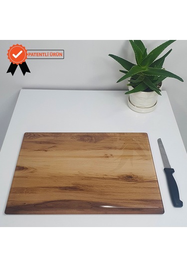 Decorita Cam Kesme Tahtası Kanallı Kesme Tablası Yeni Ahşap Görünüm 25 x 35 CM