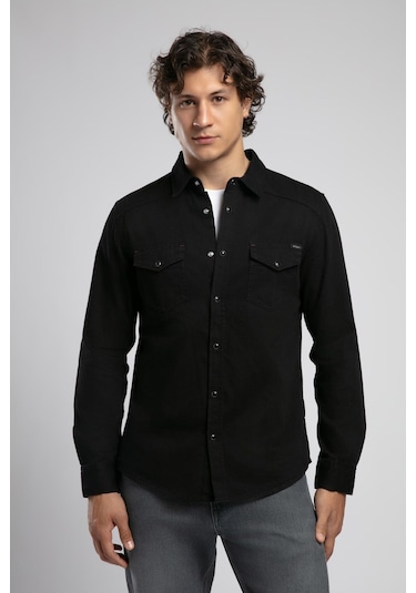 Lee Cooper Worner 1 Erkek %100 Pamuk Jean Gömlek-19642 Siyah