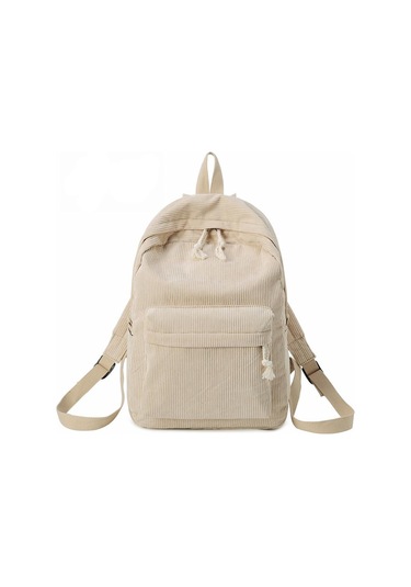 Günlük Kız Yumuşak Kadife Saf Renk Sırt Çantası Genç Büyük Kapasiteli Okul Çantası Beige Bej