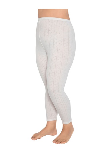 Pamuk Jakarlı Ağlı Kadın Tayt Ekru